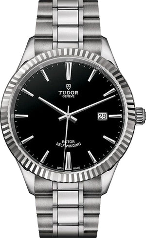 Tudor Style Automatic Black Dial Silver Steel Strap Watch for Men - M12710-0003
