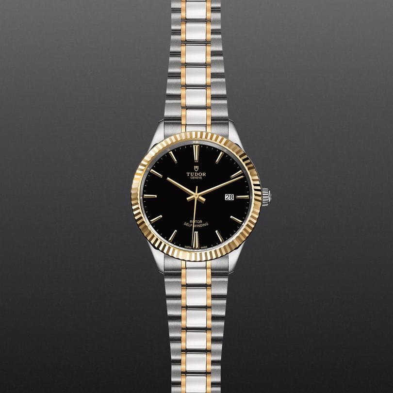 Tudor Style Automatic Black Dial Two Tone Steel Strap Watch for Men - M12713-0005