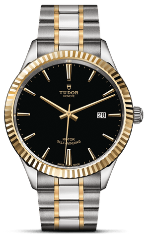 Tudor Style Automatic Black Dial Two Tone Steel Strap Watch for Men - M12713-0005