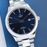 Tudor Style Automatic Blue Dial Silver Steel Strap Watch for Men - M12710-0013