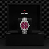 Tudor Style Automatic Burgundy Red Dial Silver Steel Strap Watch for Men - M12710-0015