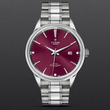 Tudor Style Automatic Burgundy Red Dial Silver Steel Strap Watch for Men - M12710-0015
