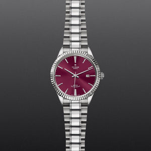 Tudor Style Automatic Burgundy Red Dial Silver Steel Strap Watch for Men - M12710-0015