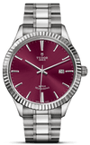 Tudor Style Automatic Burgundy Red Dial Silver Steel Strap Watch for Men - M12710-0015