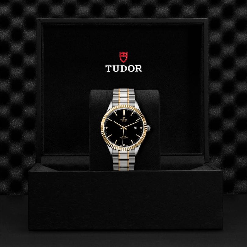 Tudor Style Automatic Diamonds Black Dial Two Tone Steel Strap Watch for Men - M12713-00011