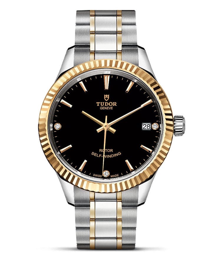 Tudor Style Automatic Diamonds Black Dial Two Tone Steel Strap Watch for Men - M12713-00011