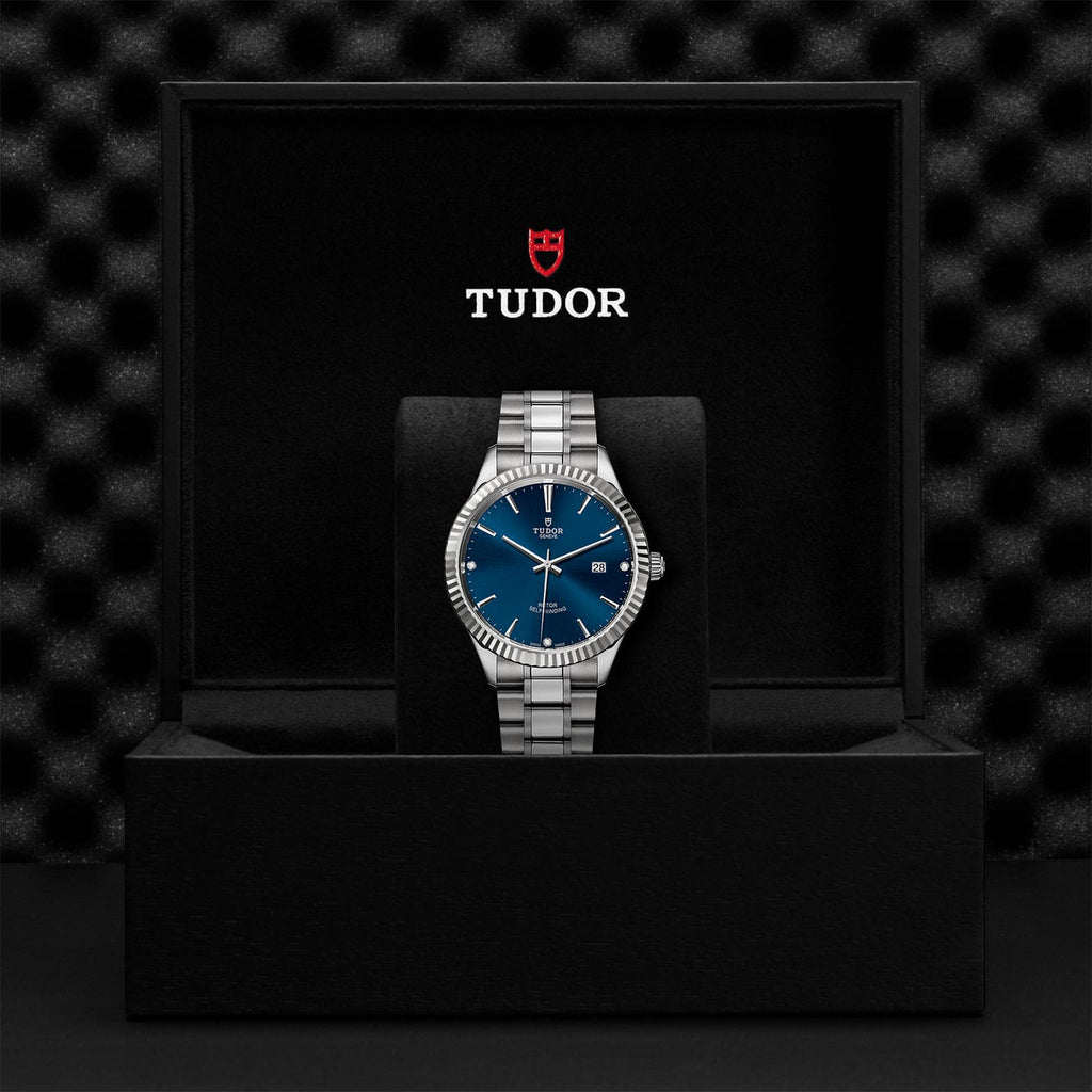 Tudor Style Automatic Diamonds Blue Dial Silver Steel Strap Watch for Men - M12710-0017
