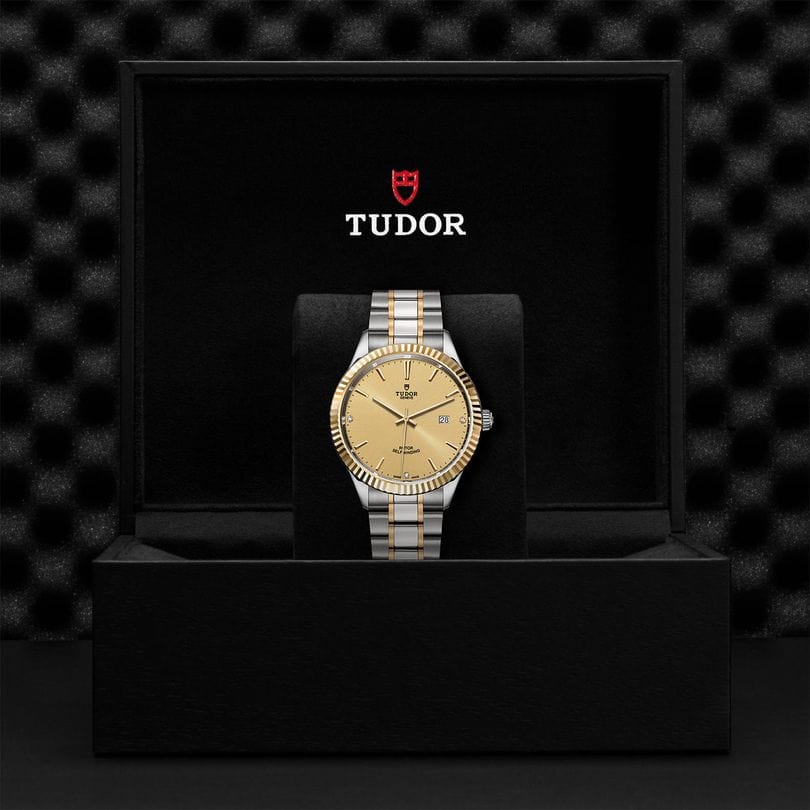Tudor Style Automatic Diamonds Gold Dial Two Tone Steel Strap Watch for Men - M12713-0007