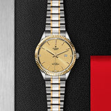 Tudor Style Automatic Diamonds Gold Dial Two Tone Steel Strap Watch for Men - M12713-0007