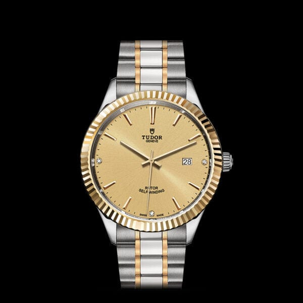 Tudor Style Automatic Diamonds Gold Dial Two Tone Steel Strap Watch for Men - M12713-0007