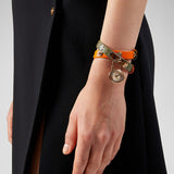 Versace Medusa Lock Icon Quartz Gold Dial Pink & Blue Leather Strap Watch For Women - VEDW00219