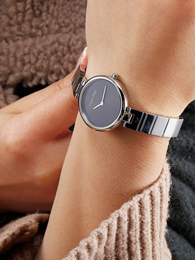 Calvin Klein Authentic Black Dial Silver Steel Strap Watch for Women - K8G23141