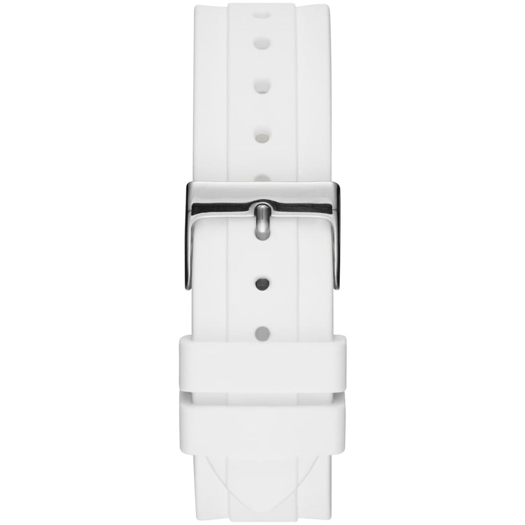 Guess Confetti Crystal Black Dial White Silicone Strap Watch For Women - W1098L1
