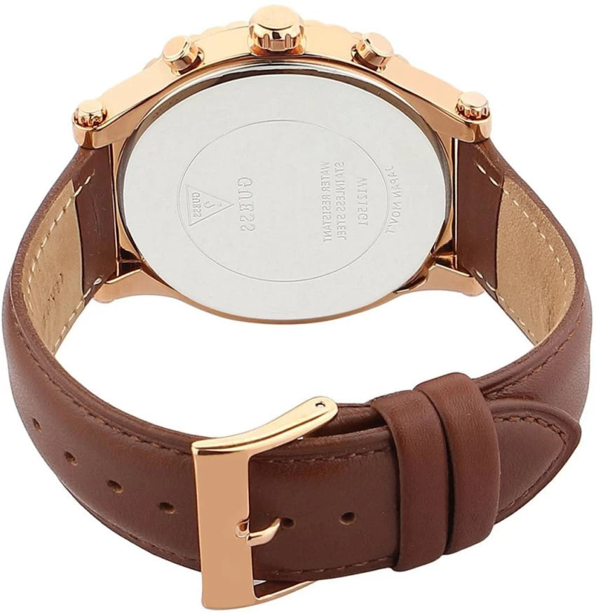 Guess Analog Chronograph Brown Dial Brown Leather Strap Watch For Men - W14052G2