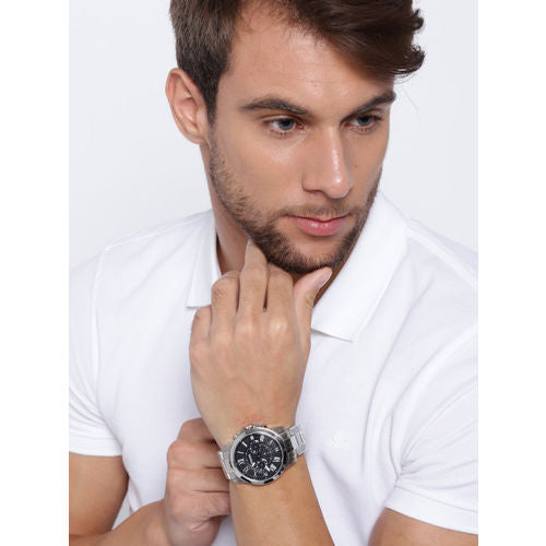 Fossil Grant Chronograph Black Dial Silver Steel Strap Watch for Men - FS4736