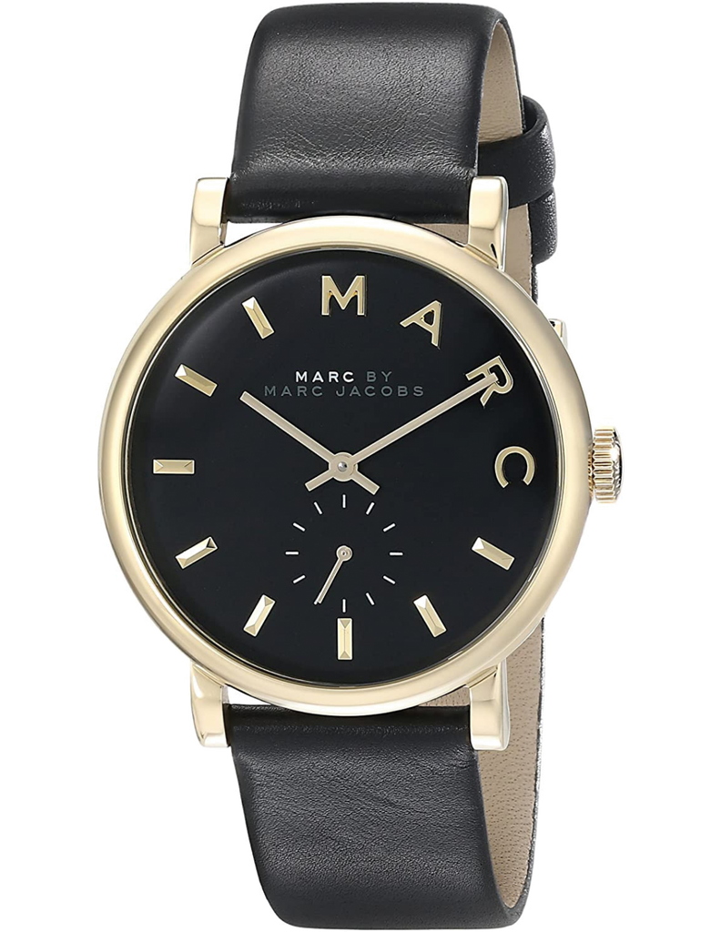 Marc Jacobs Baker Black Dial Black Leather Strap Watch for Women - MBM1269