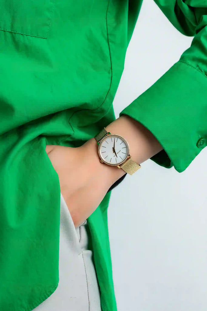 Michael Kors Pyper Quartz Mother of Pearl White Dial Gold Mesh Bracelet Watch For Women - MK4619