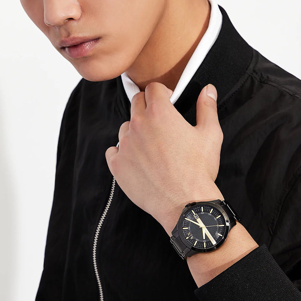 Armani Exchange AX2413 black watch on wrist