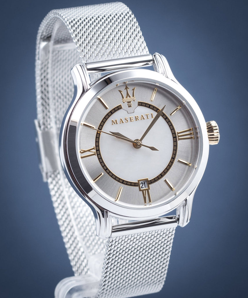 Maserati Epoca Mother of Pearl Dial Silver Mesh Strap Watch For Women - R8853118504