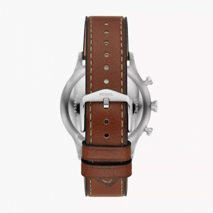 Fossil Retro Pilot Chronograph Silver Dial Brown Leather Strap Watch for Men - FS5809