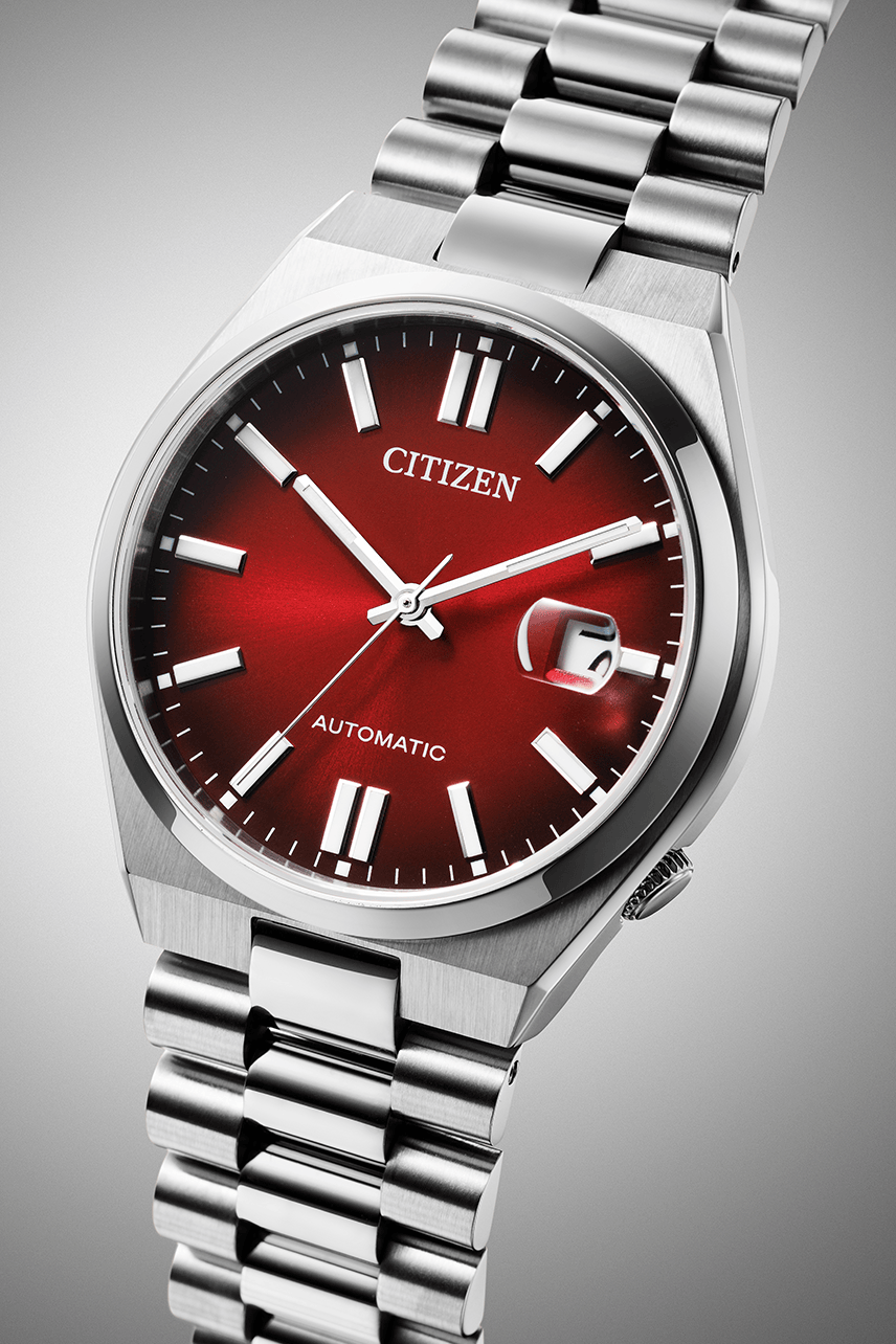 Citizen Tsuyosa Automatic Red Dial Silver Steel Strap Watch For Men - NJ0150-56W