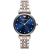 Emporio Armani Gianni T Bar Crystal Blue Dial Two Tone Steel Strap Watch For Women - AR11092