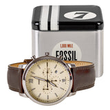 Fossil Herrenuhr FS5380 with brown leather strap and case