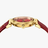 Versace V-Motif Red Dial Red Leather Strap Watch for Women - VERE00418