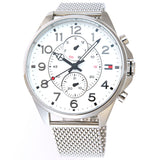 Tommy Hilfiger Dean Chronograph White Dial Silver Mesh Bracelet Watch for Men - 1791277