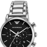 Emporio Armani Chronograph Black Dial Silver Steel Strap Watch For Men - AR1853