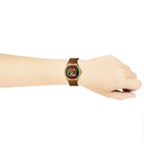 Gucci Le Marche Des Merveilles Red & Green Dial Brown Leather Strap Unisex Watch - YA126497