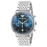 Emporio Armani Aviator Chronograph Blue Dial Silver Steel Strap Watch For Men - AR11238