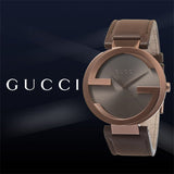 Gucci Interlocking Iconic Brown Dial Brown Leather Strap Watch For Women - YA133207