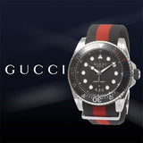 Gucci Dive Black Dial Red & Blue Nylon Strap Watch For Men - YA136210