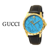 Gucci G Timeless Turquoise Blue Dial Black Leather Strap Watch For Men - YA126462