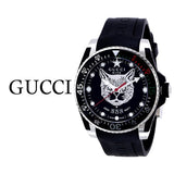 Gucci Dive Feline Black Dial Black Rubber Strap Watch For Men - YA136323