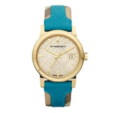 Burberry The City Gold Dial Blue Leather Strap Watch for Women - BU9018