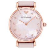 Emporio Armani Gianni T Bar Mother Of Pearl Pink Dial Pink Leather Strap Watch For Women - AR1958