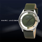 Marc Jacobs Tether Transparent Green Dial Green Leather Strap Watch for Women - MBM1378