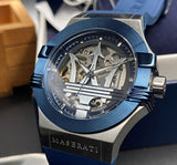 Maserati Potenza Skeleton Dial Quartz Blue Silicon Watch For Men - R8821108028