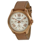 Fossil Cecile White Dial Beige Leather Strap Watch for Women - AM4532