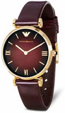 Emporio Armani Gianni T Bar Burgundy Dial Burgundy Leather Strap Watch For Women - AR1757