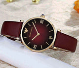 Emporio Armani Gianni T Bar Burgundy Dial Burgundy Leather Strap Watch For Women - AR1757