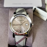 Burberry The City Grey Dial Checked Grey Leather Strap Watch for Women - BU9118