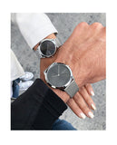 Calvin Klein Minimal Black Dial Silver Mesh Bracelet Watch for Men - K3M21123