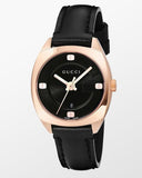 Gucci GG2570 Quartz Black Dial Black Leather Strap Watch For Women - YA142509