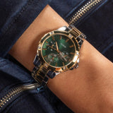 Guess Mist Analog Green Dial Two Tone Steel Strap Watch For Women - GW0723L1