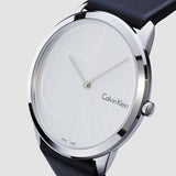 Calvin Klein Minimal Black Dial Black Leather Strap Watch for Men - K3M211C3