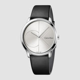 Calvin Klein Minimal Silver Dial Black Leather Strap Watch for Men - K3M211CY