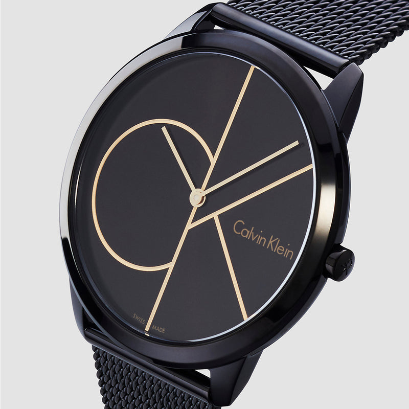Calvin Klein Minimal Black Dial Black Mesh Bracelet Watch for Women - K3M224X1